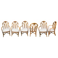 Italian Mid-Century Modern Set of 6 Bamboo Armchairs with Cotton Upholster 