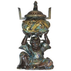 Japanese Bronze Incense Burner 19th Century Dragon Character
