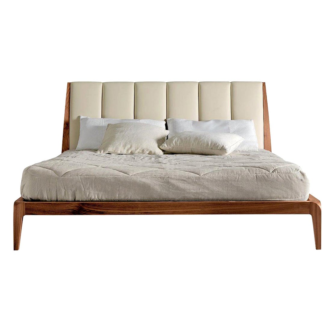 Verso Nord Solid Wood Bed, Walnut in Hand-Made Natural Finish, Contemporary For Sale