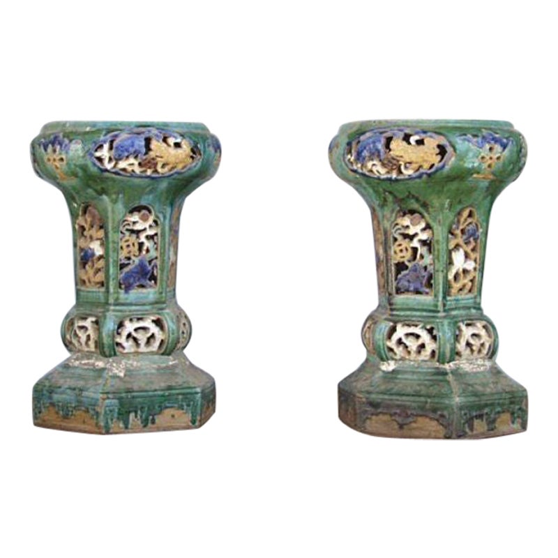 Pair of 19th Century Chinese Ceramic Bolsters For Sale