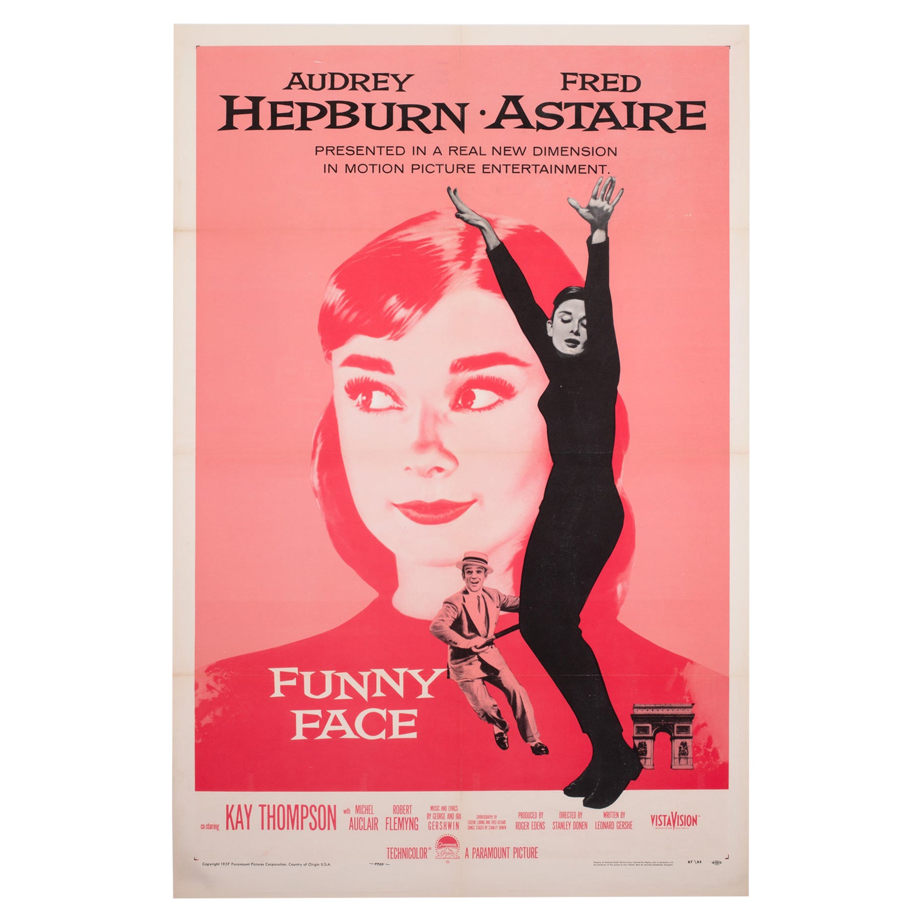 "Funny Face " US 1 Sheet Film Movie Poster, 1957, Pink, Audrey Hepburn