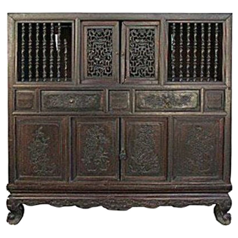 Sideboard in Carved Chinese Wood For Sale