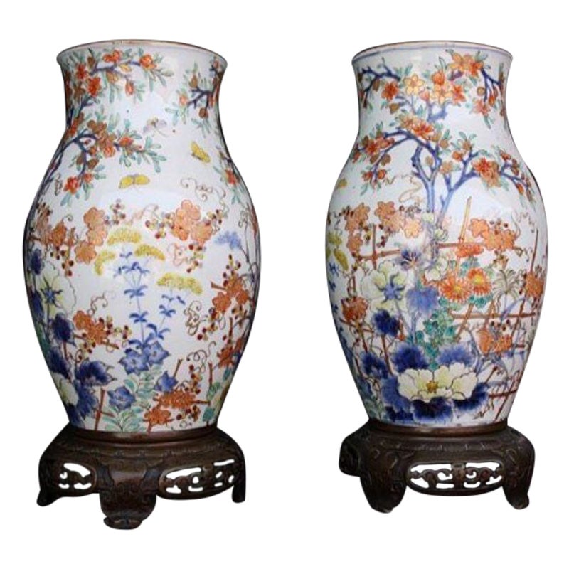 Paar chinesische Vasen als Lampe aus dem 19. Jahrhundert montiert