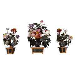 Blumenblumen-Kamin-Set aus chinesischem Hartstein, frühes 20. Jahrhundert
