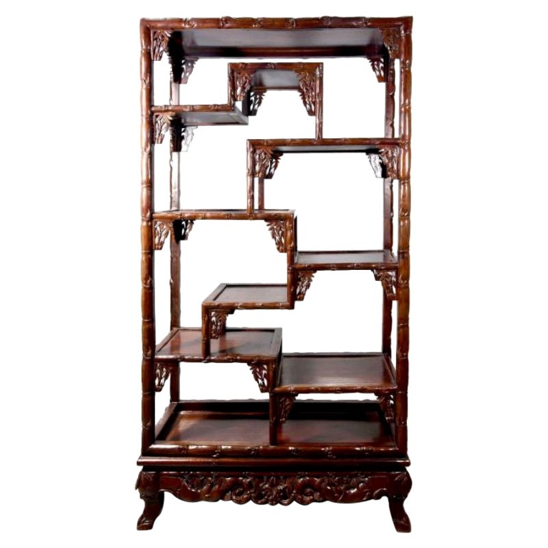Chinese Presentation Shelf in Carved Exotic Wood, 20th Century