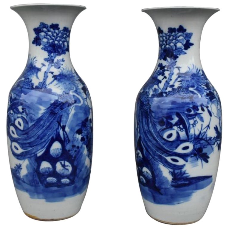 Pair of Blue White Vases from China For Sale