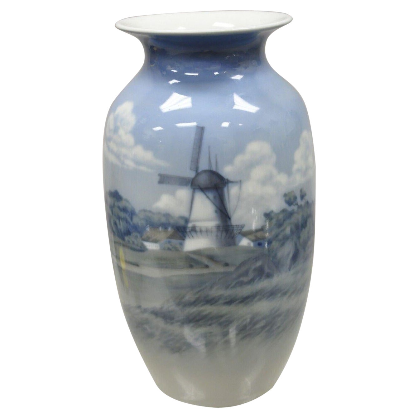 Antique Royal Copenhagen Blue White Porcelain Windmill Vase 2634 2983 For Sale