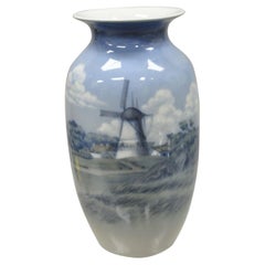 Antique Royal Copenhagen Blue White Porcelain Windmill Vase 2634 2983