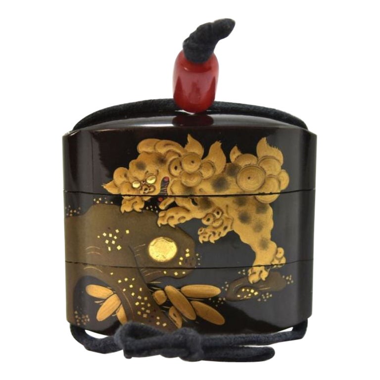 Japanese Inro XIXth Century with 3 Lacquered Wood Boxes