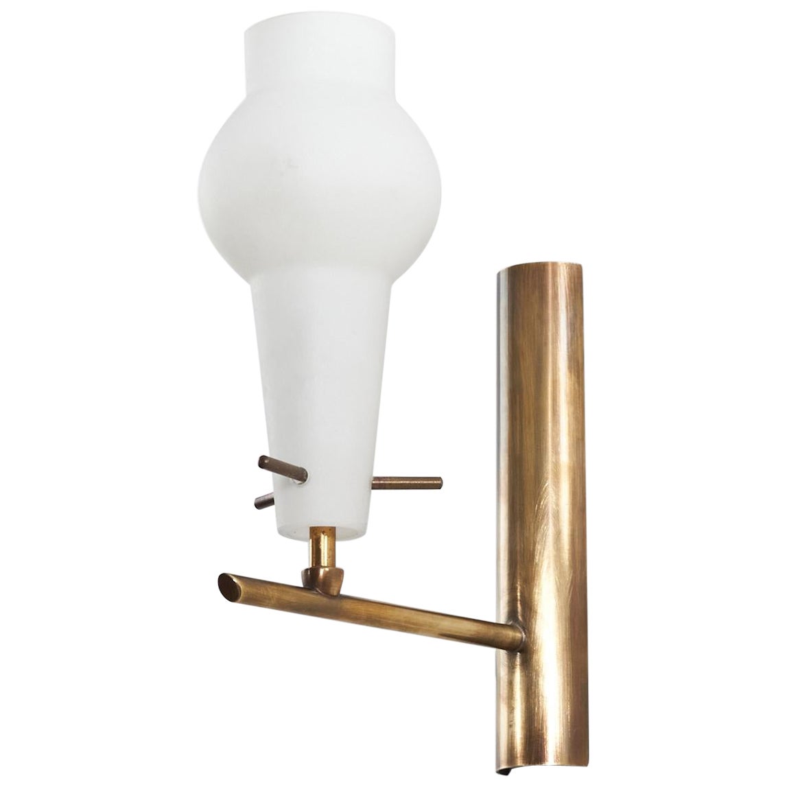Lampada da parete di design italiano, ottone, vetro, Italia, anni '1950 in vendita