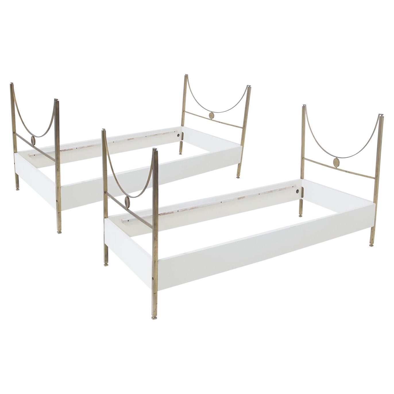 Carlo de Carli Pair of Vintage Single Beds in Wood and Brass