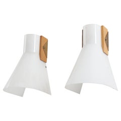 Vintage Hans Bergström, Wall Lights, Acrylic, Brass, Oak, Atelje Lyktan, Sweden, 1960s