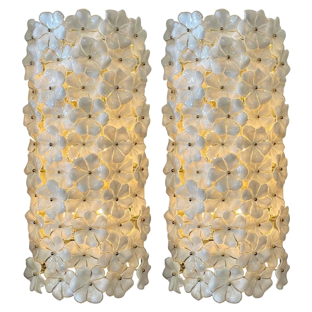 Pair of Large Scale Modern Murano Flower Sconces For Sale