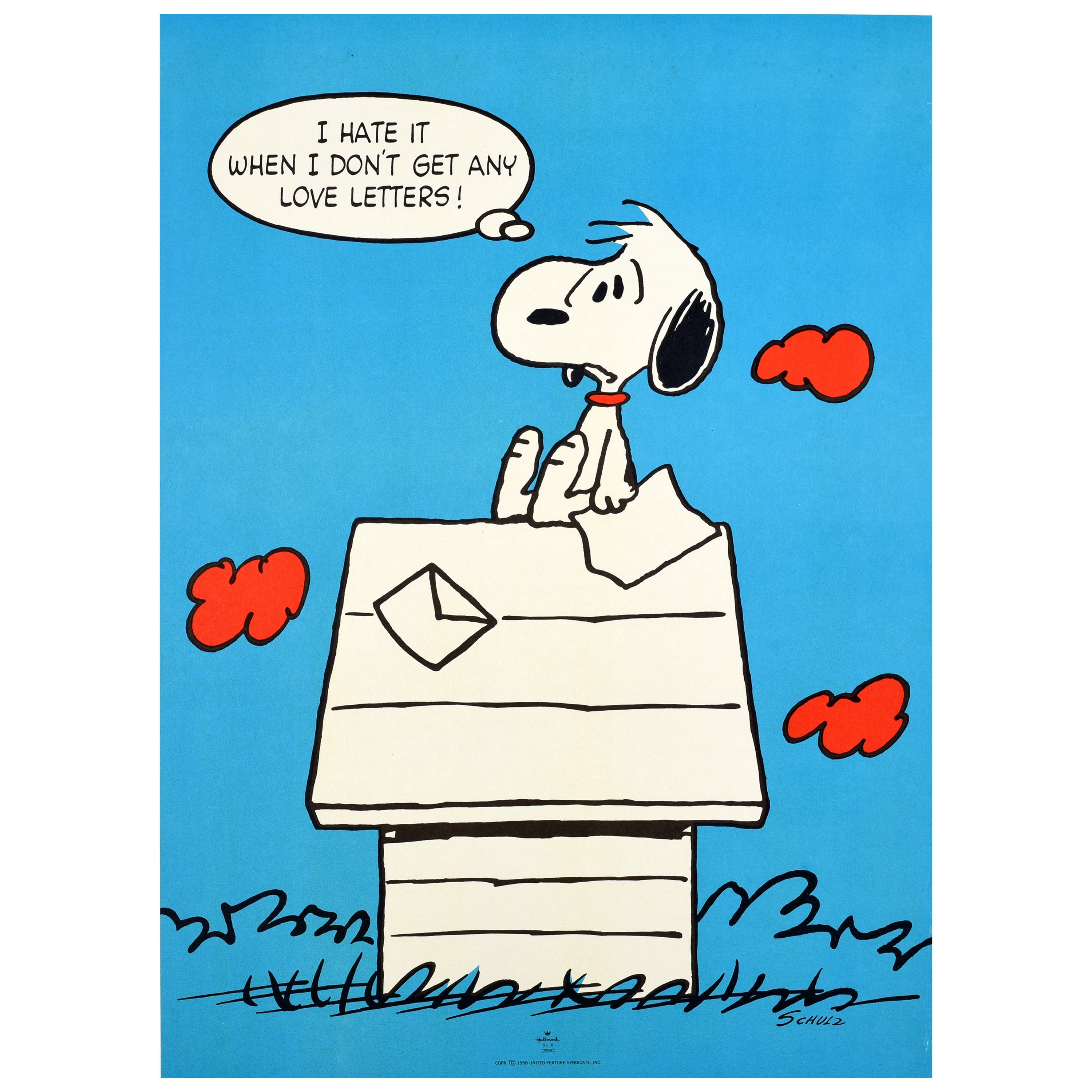 Original Vintage Poster I Hate It When I Don't Get Any Love Letters Snoopy Dog For Sale