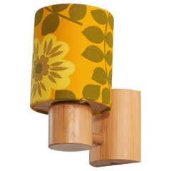 Retro Swedish Designer, Wall Light, Solid Pine, Fabric, Sweden, 1970s