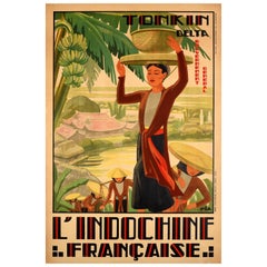 Original Vintage Travel Poster French Indochina Tonkin Delta Indochine Francais