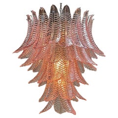 Modern Pink Murano Palm Leaf Chandelier