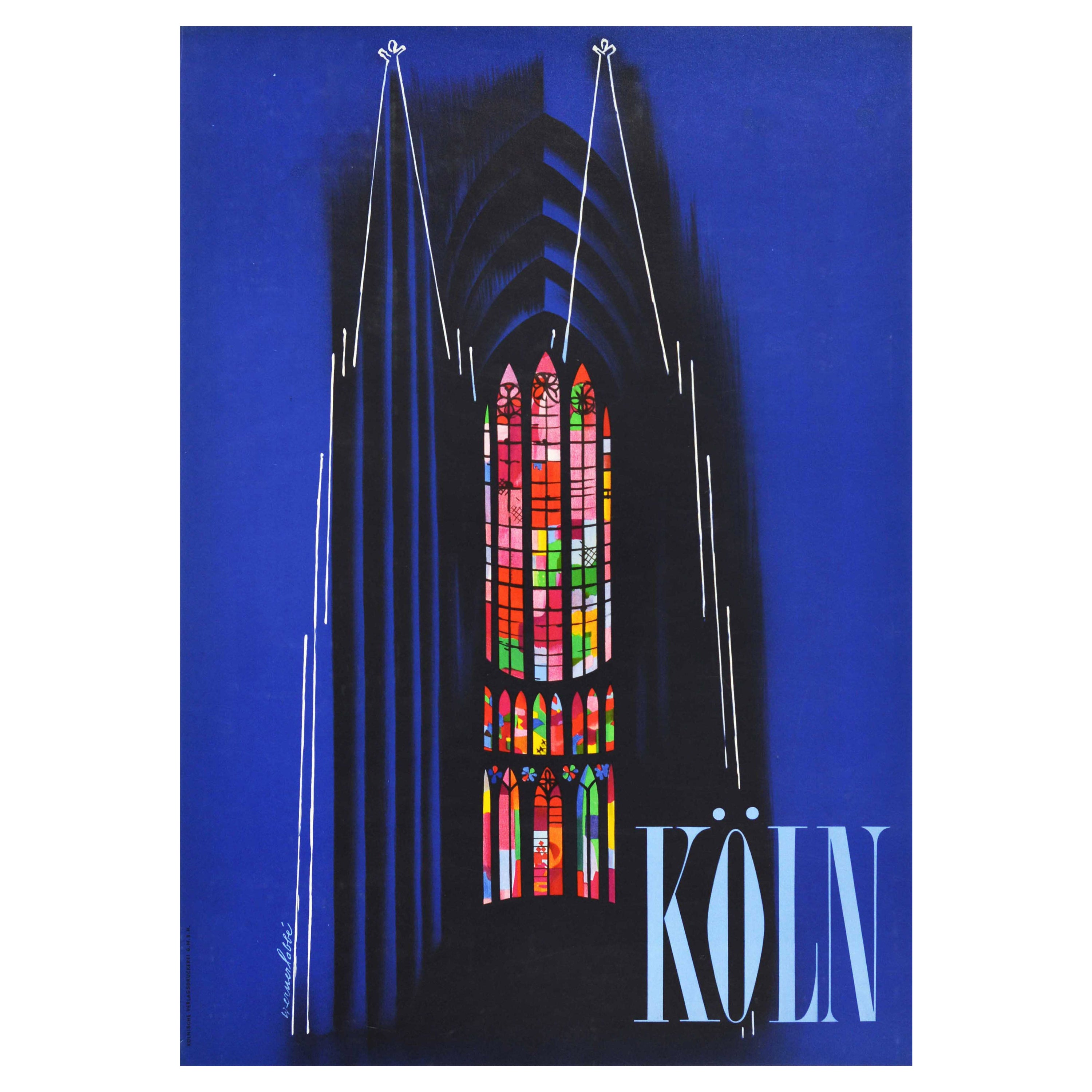 Original Vintage Travel Poster Koln Germany Cologne Cathedral Stained Glass Art