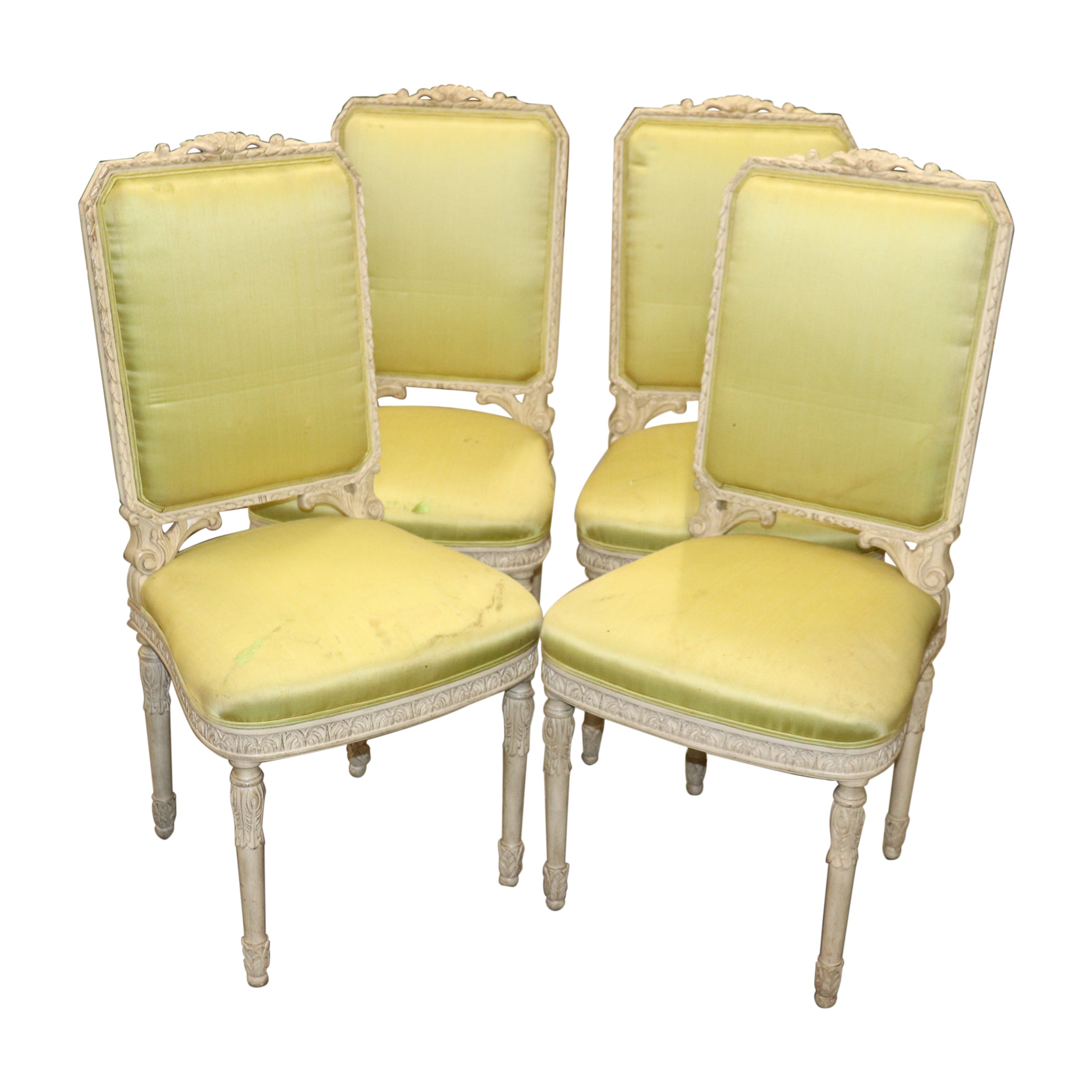 Rare Set 4 French Maison Jansen Style Louis XVI Dining Chairs, circa 1940s