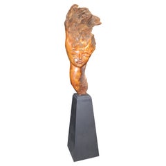 Carved Surreal or Mid-Century Modern Lady's head on Pedestal