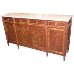 Antique Traditional French Directoire Plum Pudding Mahogany Marble Top Buffet Sideboard 