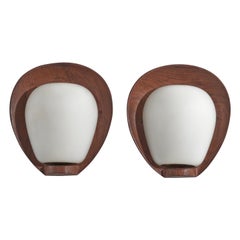 Goffredo Reggiani, Wall Lights, Teak, Glass, Brass, Italy, C. 1970s