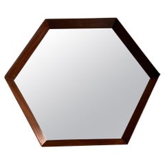 Italian Mid-Century Modern Hexagonal Teak Mirror, 1960s
