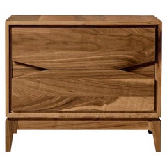 Base Solid Wood Bedside Table, Walnut in Hand-Made Natural Finish, Contemporary