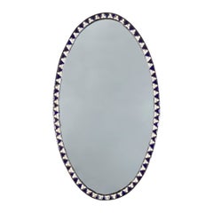 Oval Blue Beaded Irish Mirror of Large Scale