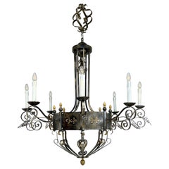 Italian Hammered Iron Chandelier by Fabio Ltd