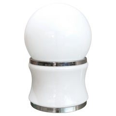 Midcentury Murano Milk Glass Table Lamp Round Metal Italian Design 1970s