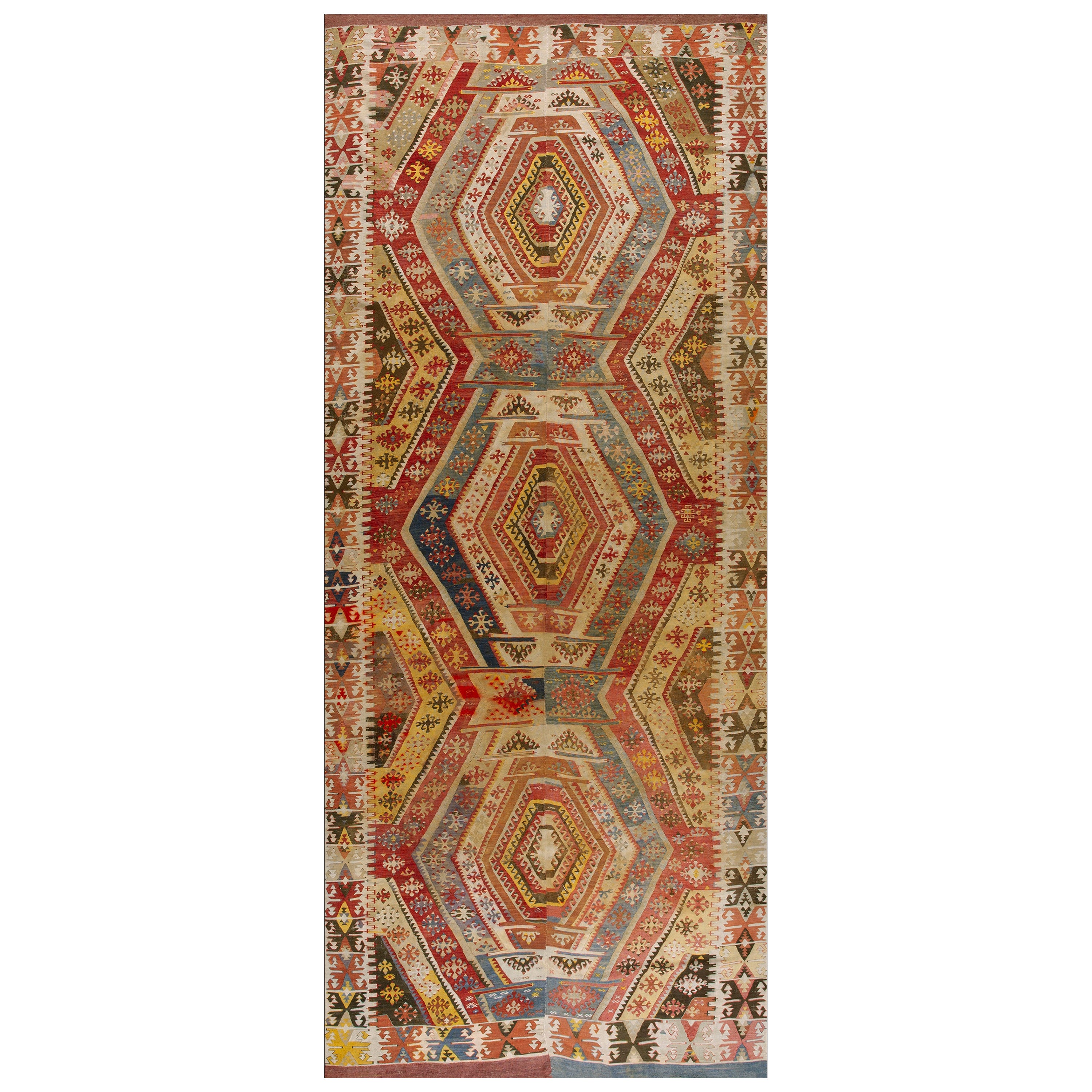 Türkischer Flachgewebe-Teppich aus der Mitte des 20. Jahrhunderts ( 6'2" x 15'2") - 188 x 462) im Angebot