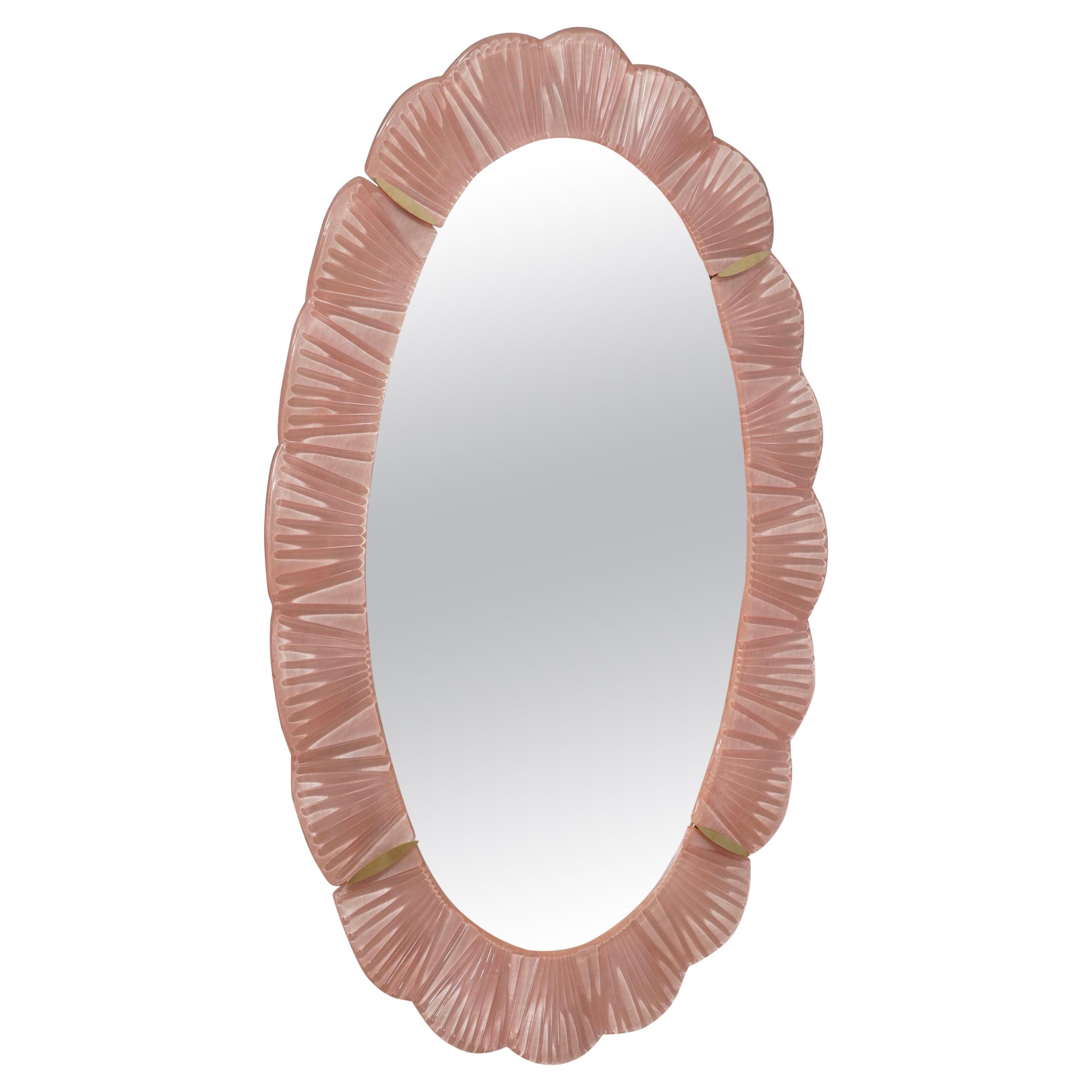 Murano Pink Glass and Brass Wall Mirror, 1990