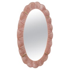 Murano Pink Glass and Brass Wall Mirror, 1990
