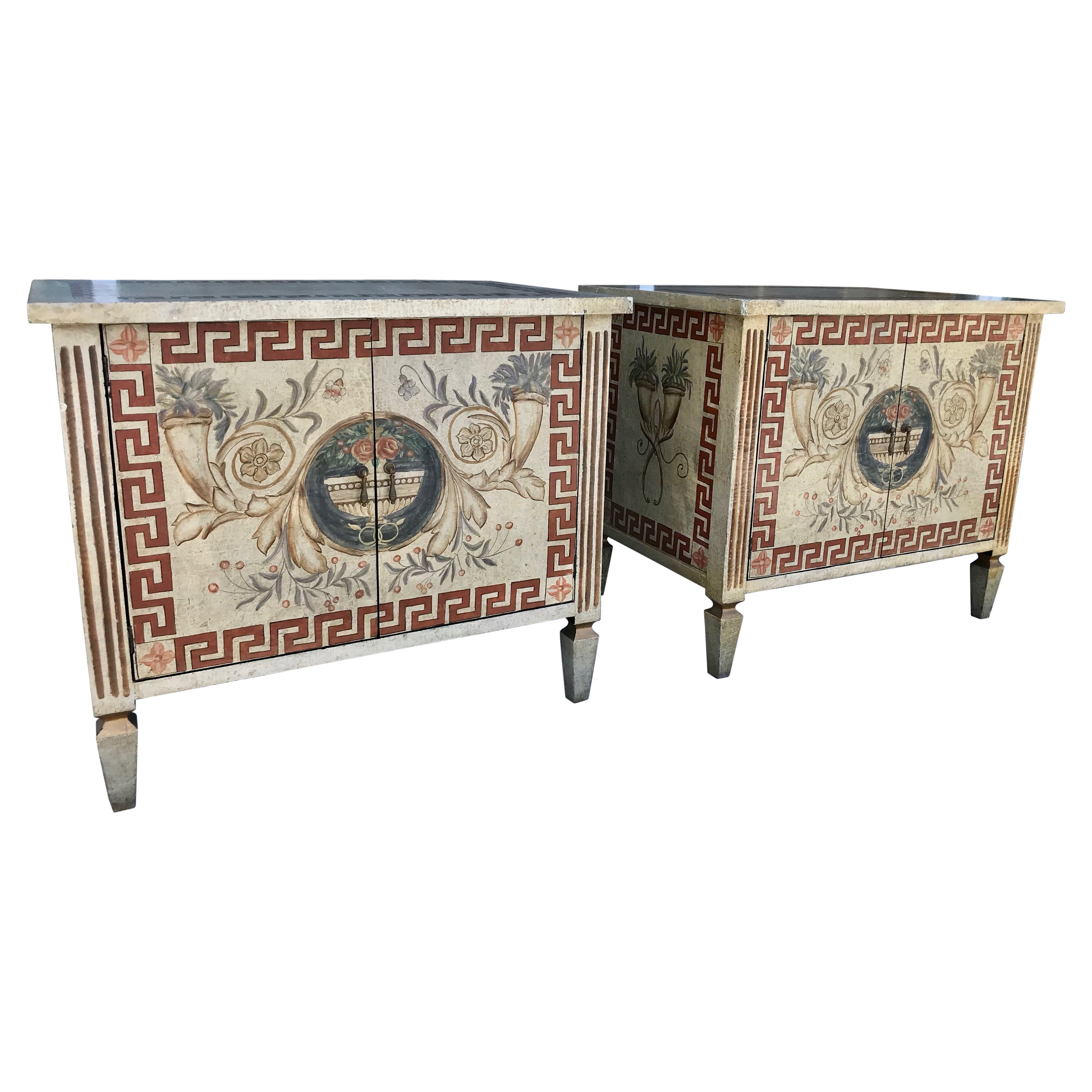 Pair of Greco Roman Motif Side Cabinets