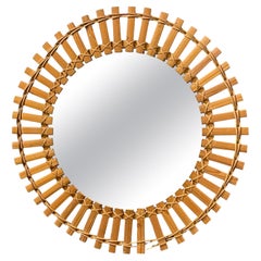 Mid-Century Modern Handcrafted Rattan Starburst Sunburst Mirror, Germany, 1960s