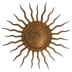 Sunburst Ceiling Light Fixture in Gilt Wrought Iron, France, 1950s