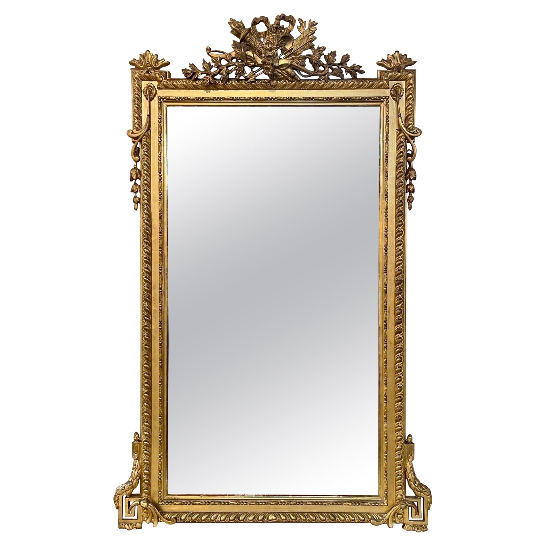 19th Century French Carved and Giltwood Louis XVI Style Mirror For Sale