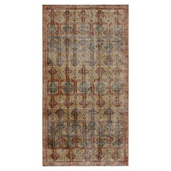 1960s Retro Distressed Rug in Golden-Brown Geometric Patterns by Rug & Kilim
