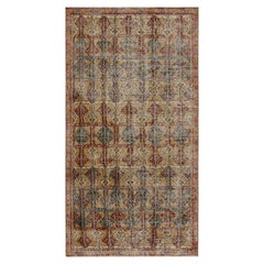 Alfombra vintage envejecida de los años 60 con motivos geométricos marrón dorado by Rug & Kilim