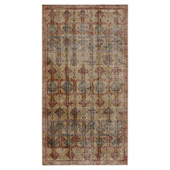 1960s Vintage Distressed Rug in Golden-Brown Geometric Patterns by Rug & Kilim