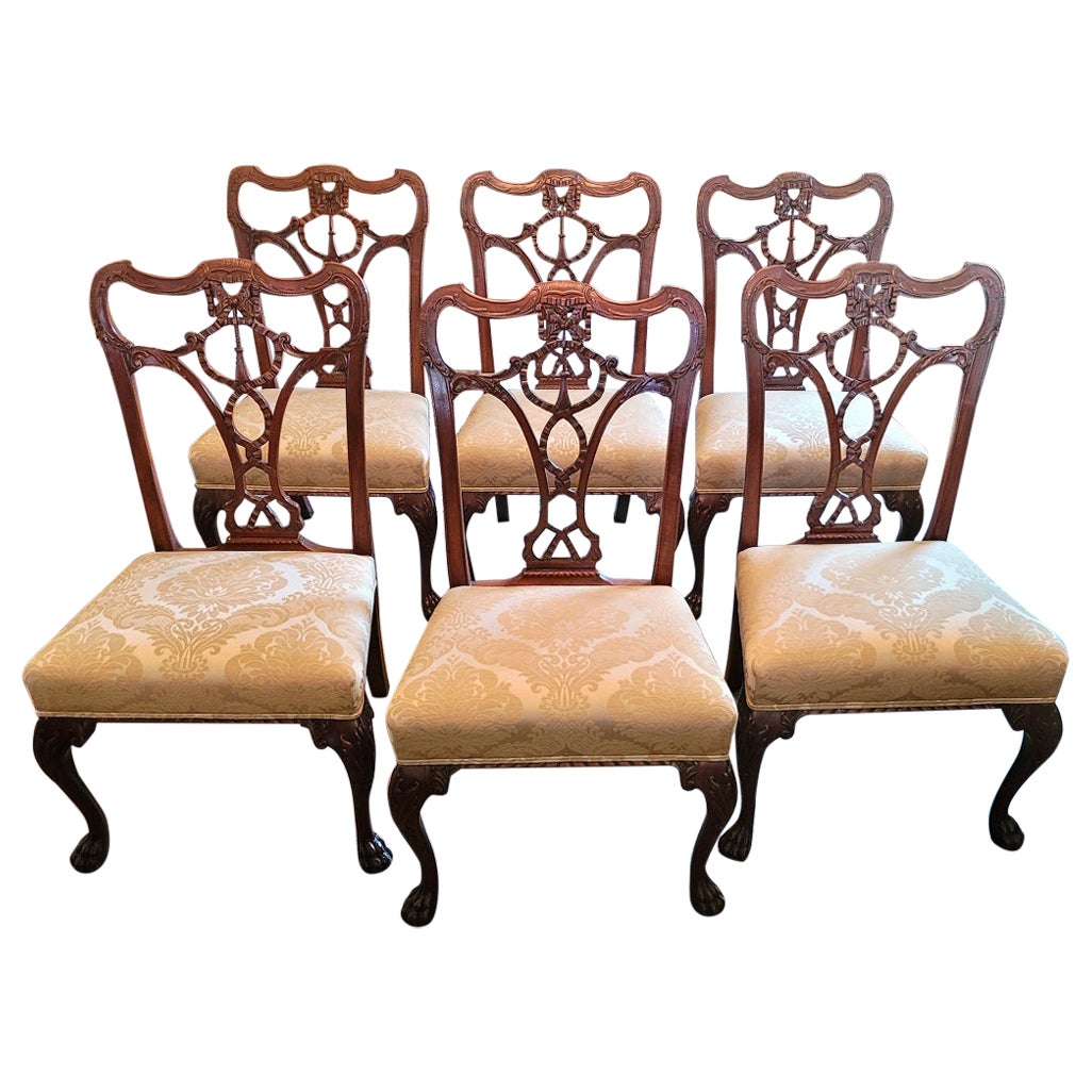 19C Set of 6 Irish Chippendale Style Ribbon Back Dining Chairs For Sale