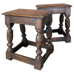 Pair of English Oak Elizabethan Style Stools or End Tables