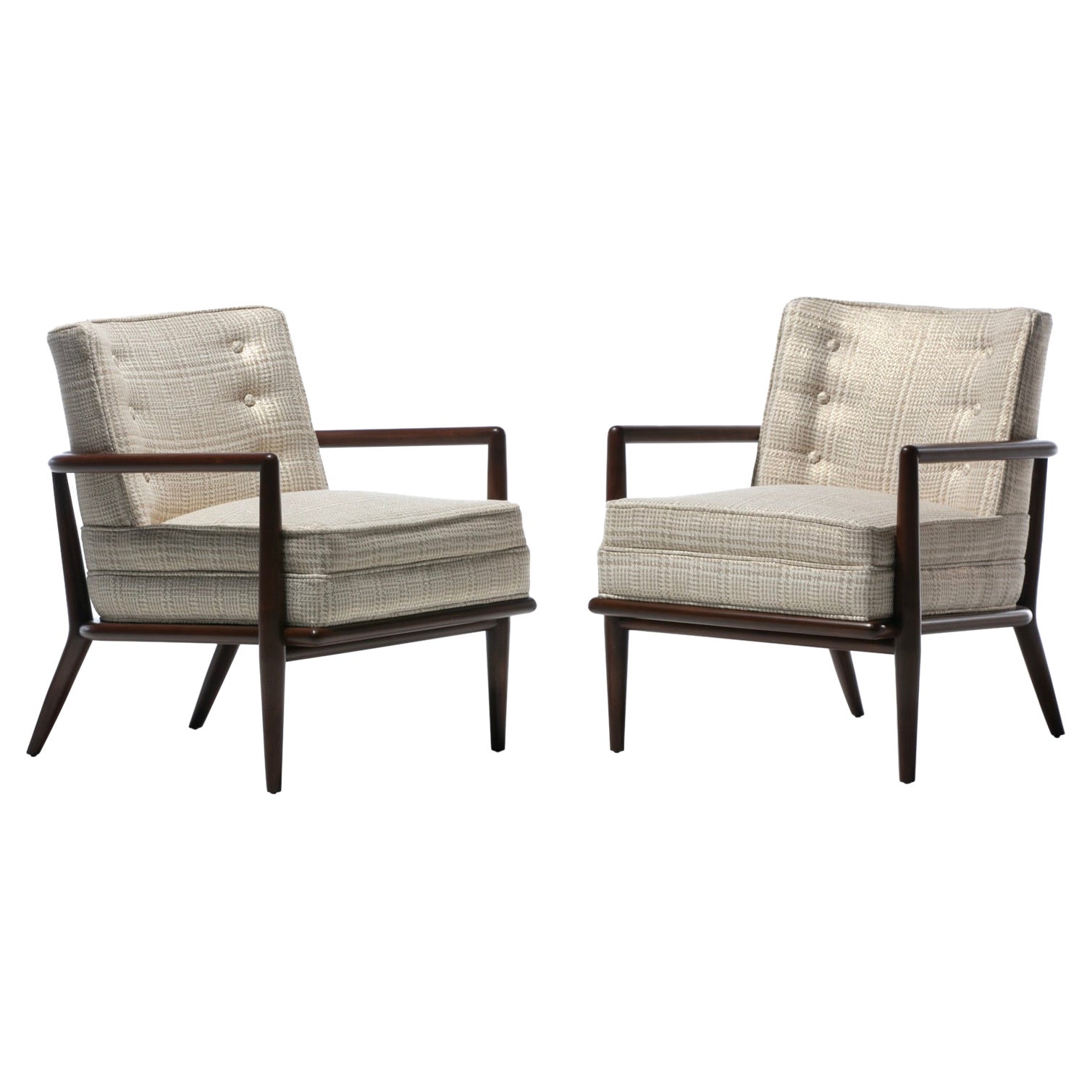 Pair of T. H. Robsjohn-Gibbings Lounge Chairs in Romo Fabric for Widdicomb