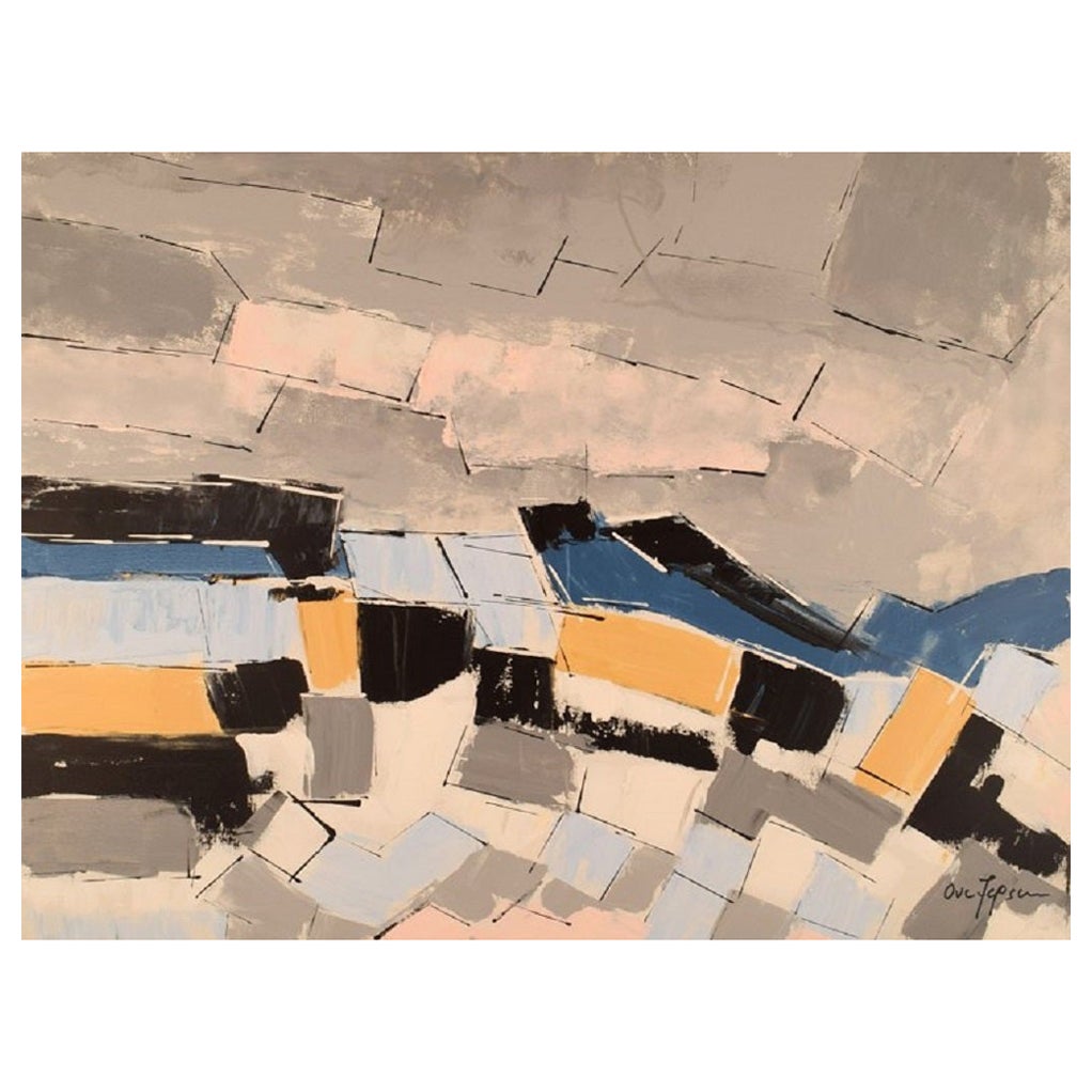 Ove Jepsen (né en 1934), artiste danois répertorié. Acrylique/toile. Paysage abstrait