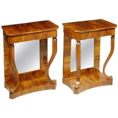 Pair of Biedermeier Walnut Tables with Mirror Backs