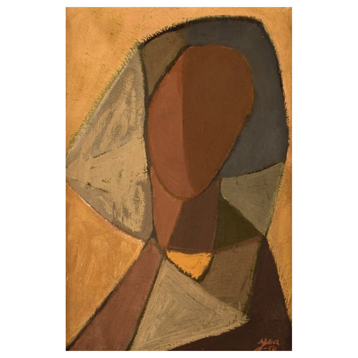 Modernista scandinavo. Olio su tela. Ritratto femminile astratto. Datato 1950. in vendita