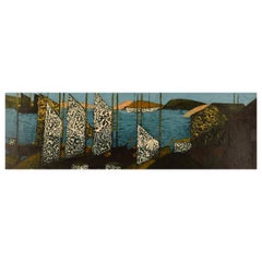 Sven Ahlgren (1922-1997), Sweden. Oil on board. Modernist landscape.