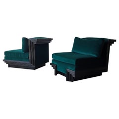 Pair of Black Lacquer Art Deco Slipper Chairs