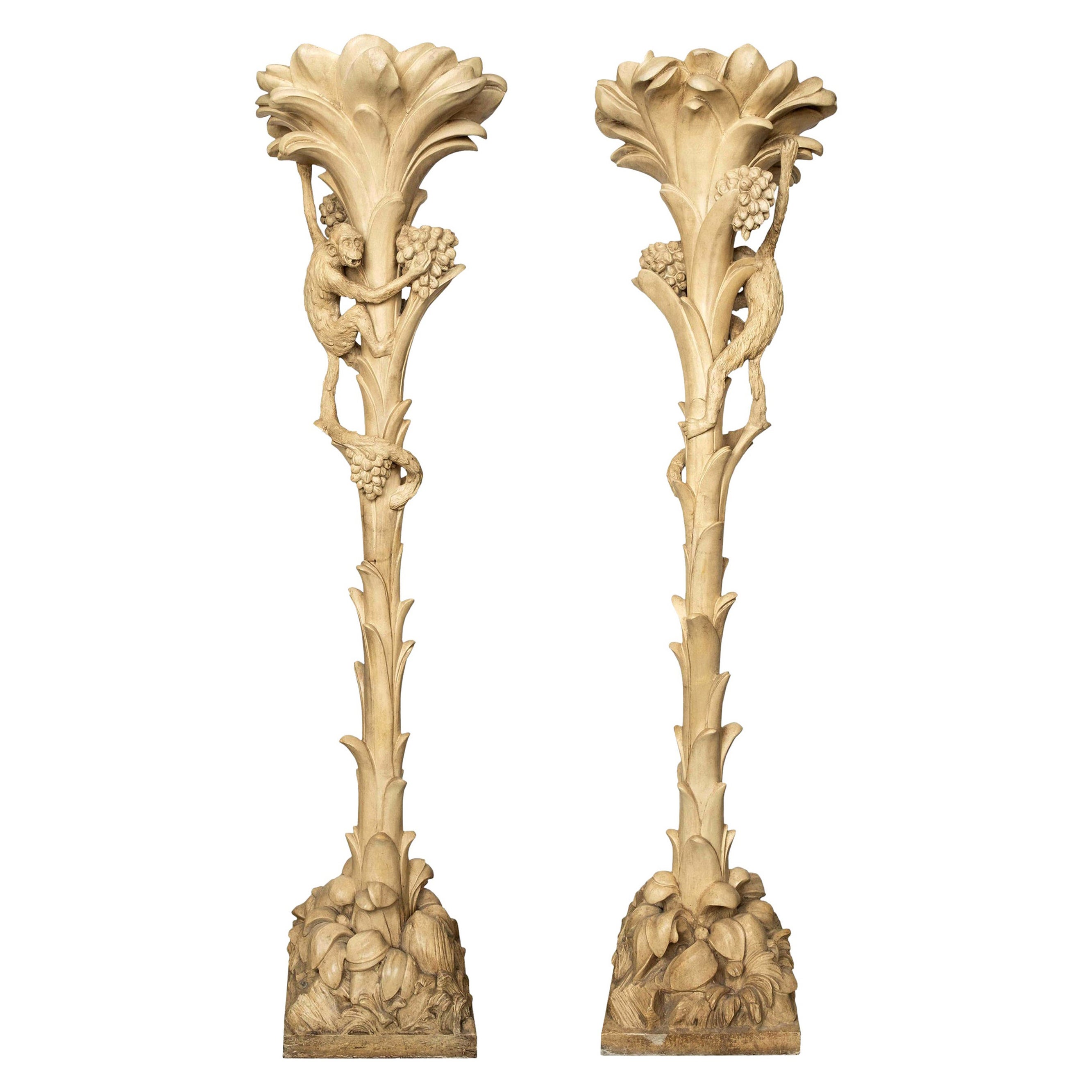 Pair of French Torchieres or Floor Lamps with Monkeys Attributed to Serge Roche For Sale